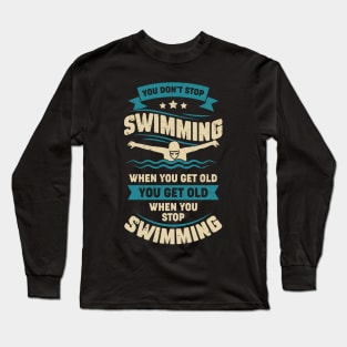 Swimming Old Man Swimmer Grandpa Gift Long Sleeve T-Shirt